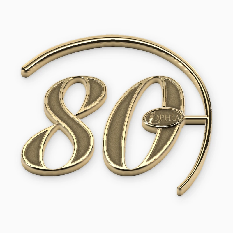 Pin troquelado dorado calado con la forma del número 80