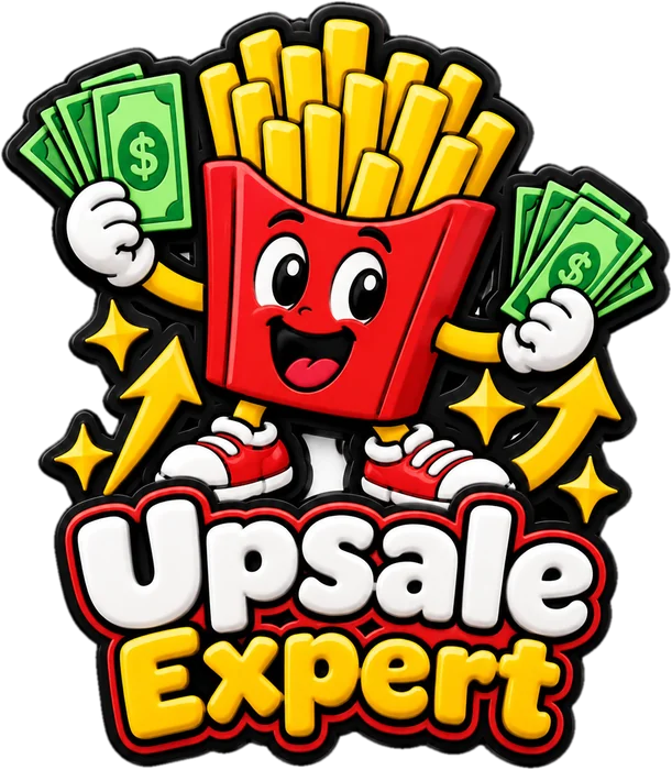 Pin de reconocimiento Upsale Expert con papas fritas y billetes